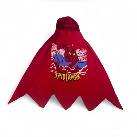 Spiderman Kids Red Cape W/ Attached Hooded Mask Halloween Dress Up Child Costume - Picture 1 of 10